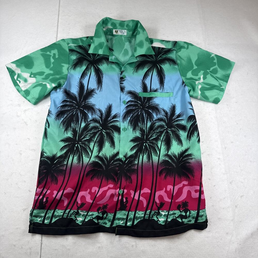 V.H.O Hawaiian Graphic Print Button-Up Shirt Blue Multicolor Men's Size M